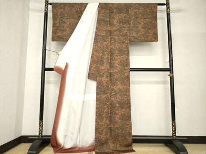 平和屋着物●重要無形文化財・伊勢手彫型本染・細合俊男監修　彫師：木村孝司　小紋　流水風景花文　正絹　逸品　AABH7022ck