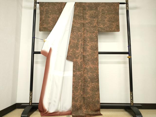 平和屋着物●重要無形文化財・伊勢手彫型本染・細合俊男監修　彫師：木村孝司　小紋　流水風景花文　正絹　逸品　AABH7022ck
