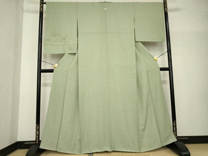 平和屋着物●上質な色無地　寿光織　芝地紋　灰汁色　反端付き　正絹　逸品　AABH7024ck
