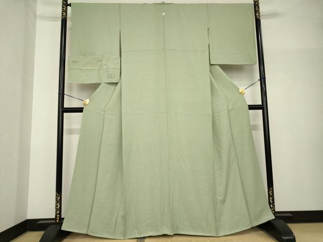 平和屋着物●上質な色無地　寿光織　芝地紋　灰汁色　反端付き　正絹　逸品　AABH7024ck