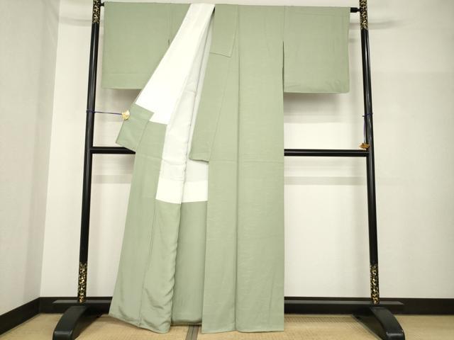 平和屋着物●上質な色無地　寿光織　芝地紋　灰汁色　反端付き　正絹　逸品　AABH7024ck
