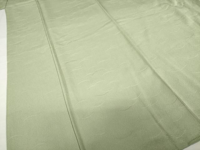 平和屋着物●上質な色無地　寿光織　芝地紋　灰汁色　反端付き　正絹　逸品　AABH7024ck