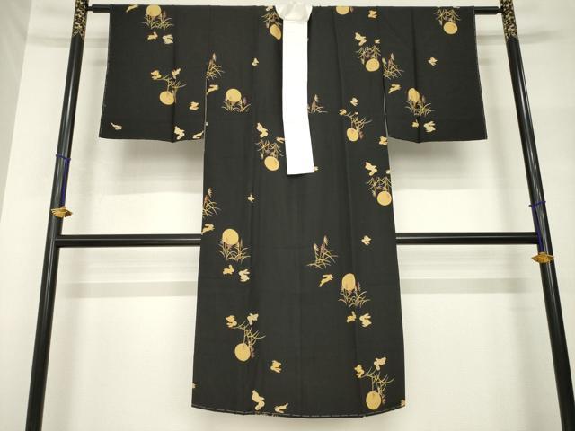 平和屋着物●長襦袢　無双仕立て　月兎　黒地　正絹　逸品　未使用　AABH7027ck 平和屋着物○長襦袢 無双仕立て 月兎 黒地 正絹 逸品 未使用 AABH7027ck