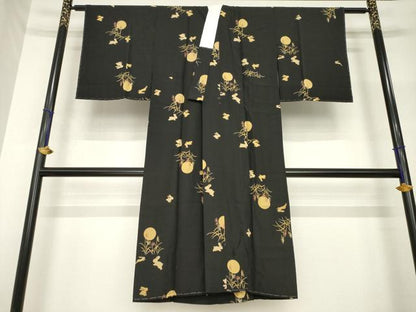 平和屋着物●長襦袢　無双仕立て　月兎　黒地　正絹　逸品　未使用　AABH7027ck