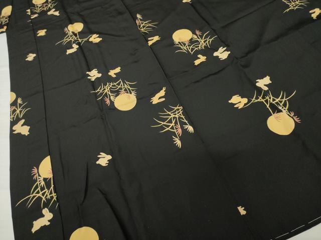 平和屋着物●長襦袢　無双仕立て　月兎　黒地　正絹　逸品　未使用　AABH7027ck 平和屋着物○長襦袢 無双仕立て 月兎 黒地 正絹 逸品 未使用 AABH7027ck
