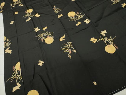 平和屋着物●長襦袢　無双仕立て　月兎　黒地　正絹　逸品　未使用　AABH7027ck