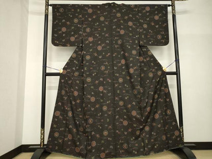 平和屋着物●本場大島紬　カタス9マルキ　吉祥花蝶丸文　正絹　逸品　未使用　AABH7028ck