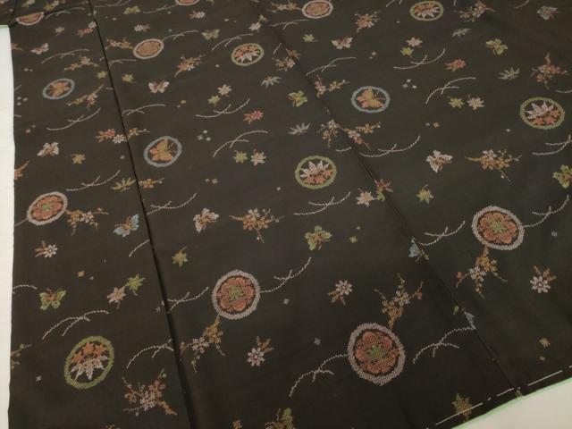 平和屋着物●本場大島紬　カタス9マルキ　吉祥花蝶丸文　正絹　逸品　未使用　AABH7028ck