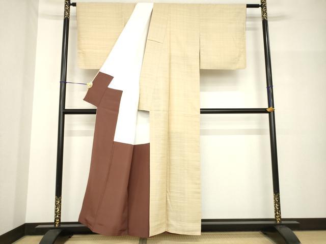 平和屋着物●インド・アッサム　野蚕糸　手織　ムガシルク　紬　横段文　正絹　逸品　AABH7032ck