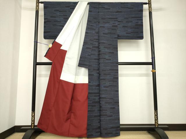 平和屋着物●結城紬　エ霞文　正絹　逸品　AABH7033ck