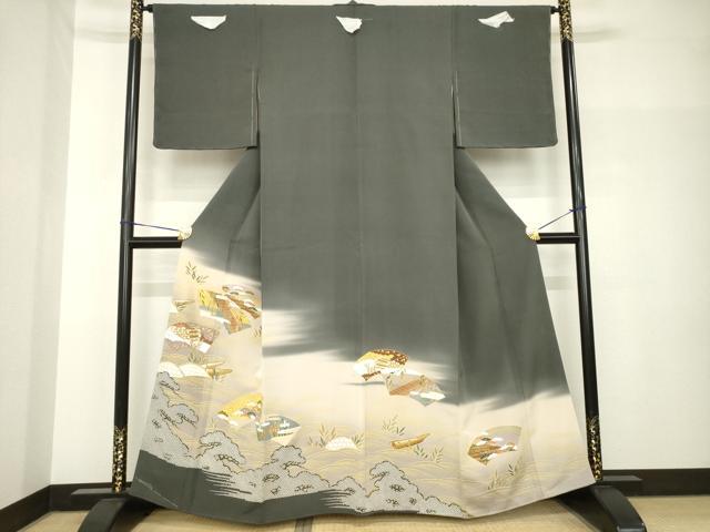 平和屋着物●創業460年・千總　色留袖　友禅　刺繍　地紙風景文　暈し染め　金彩　三越扱い　正絹　逸品　未使用　AABH7034ck