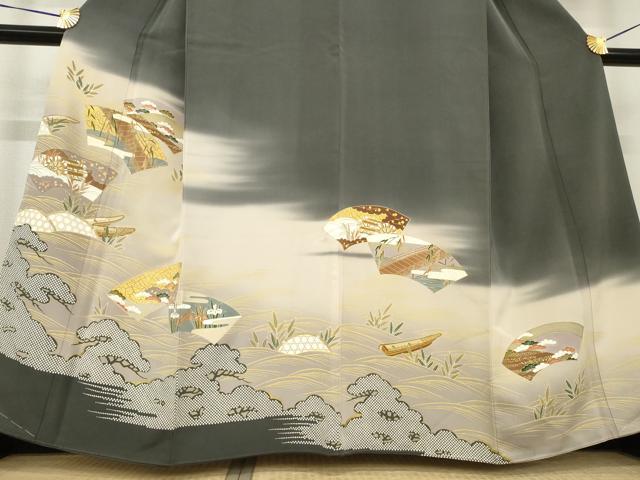 平和屋着物●創業460年・千總　色留袖　友禅　刺繍　地紙風景文　暈し染め　金彩　三越扱い　正絹　逸品　未使用　AABH7034ck