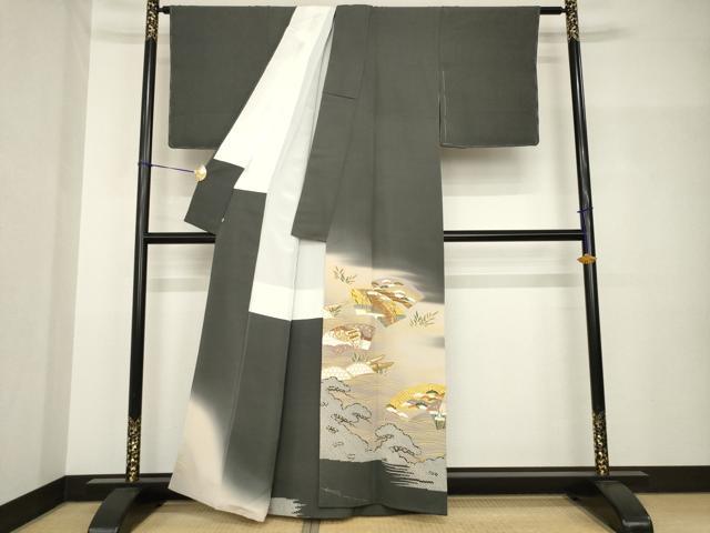 平和屋着物●創業460年・千總　色留袖　友禅　刺繍　地紙風景文　暈し染め　金彩　三越扱い　正絹　逸品　未使用　AABH7034ck