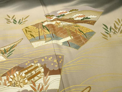 平和屋着物●創業460年・千總　色留袖　友禅　刺繍　地紙風景文　暈し染め　金彩　三越扱い　正絹　逸品　未使用　AABH7034ck