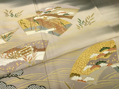 平和屋着物●創業460年・千總　色留袖　友禅　刺繍　地紙風景文　暈し染め　金彩　三越扱い　正絹　逸品　未使用　AABH7034ck