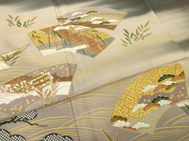 平和屋着物●創業460年・千總　色留袖　友禅　刺繍　地紙風景文　暈し染め　金彩　三越扱い　正絹　逸品　未使用　AABH7034ck