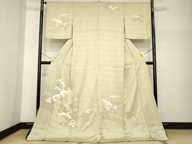 平和屋着物●訪問着　友禅　立波文　ロング丈　正絹　逸品　AABH7035ck