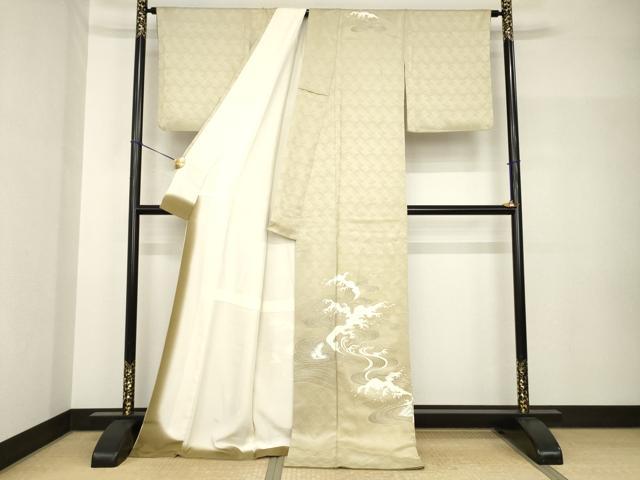 平和屋着物●訪問着　友禅　立波文　ロング丈　正絹　逸品　AABH7035ck