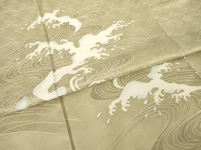 平和屋着物●訪問着　友禅　立波文　ロング丈　正絹　逸品　AABH7035ck