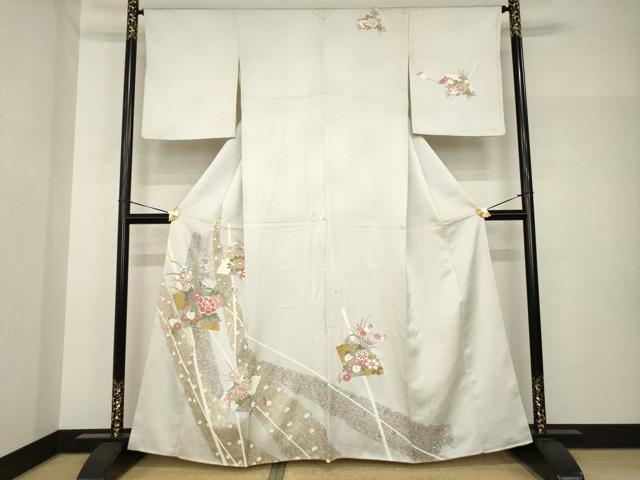 平和屋着物●訪問着　友禅　扇面花文　正絹　逸品　AABH7036ck