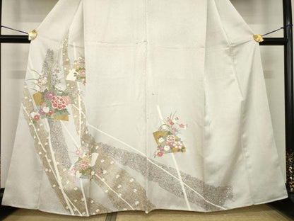 平和屋着物●訪問着　友禅　扇面花文　正絹　逸品　AABH7036ck