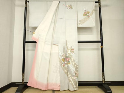 平和屋着物●訪問着　友禅　扇面花文　正絹　逸品　AABH7036ck