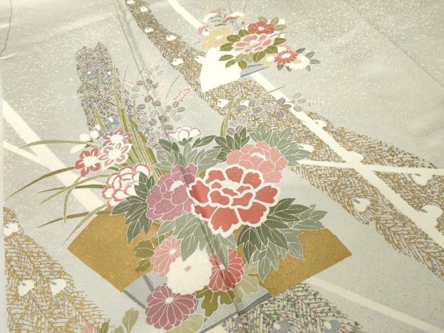 平和屋着物●訪問着　友禅　扇面花文　正絹　逸品　AABH7036ck