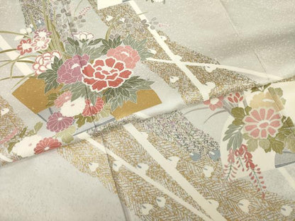 平和屋着物●訪問着　友禅　扇面花文　正絹　逸品　AABH7036ck