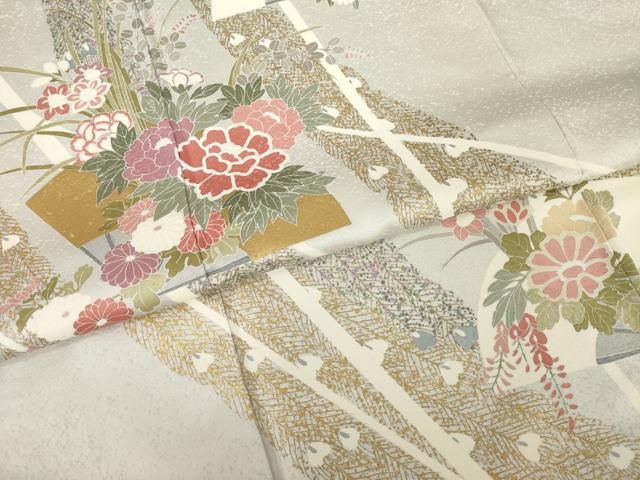 平和屋着物●訪問着　友禅　扇面花文　正絹　逸品　AABH7036ck