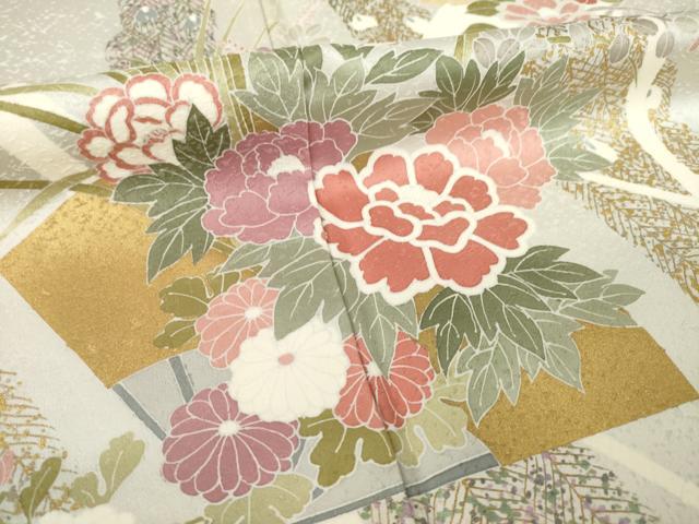 平和屋着物●訪問着　友禅　扇面花文　正絹　逸品　AABH7036ck
