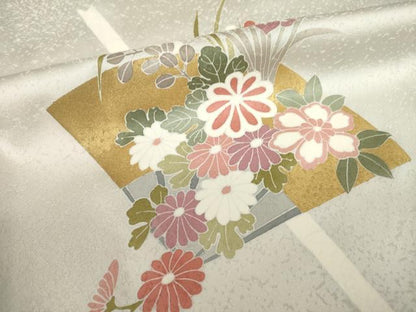 平和屋着物●訪問着　友禅　扇面花文　正絹　逸品　AABH7036ck