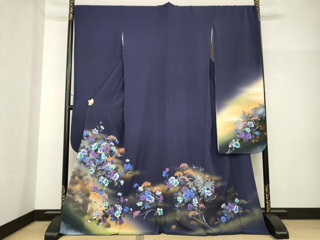 平和屋着物●豪華振袖　草花文　暈し染め　金彩　ロング丈　正絹　逸品　AABH7037ck