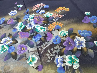 平和屋着物●豪華振袖　草花文　暈し染め　金彩　ロング丈　正絹　逸品　AABH7037ck