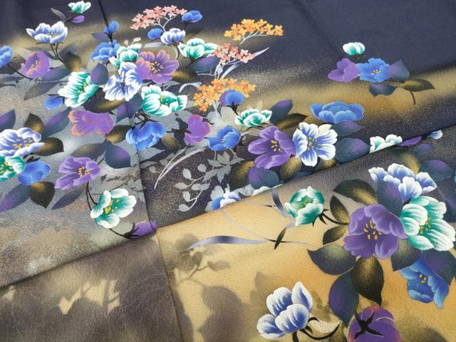 平和屋着物●豪華振袖　草花文　暈し染め　金彩　ロング丈　正絹　逸品　AABH7037ck
