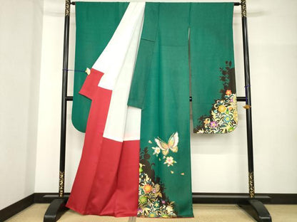 平和屋着物●豪華振袖　花蝶文　金彩　金通し地　正絹　逸品　AABH7039ck