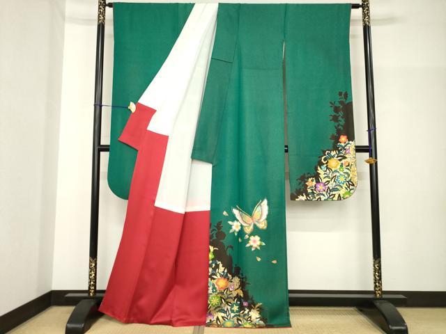 平和屋着物●豪華振袖　花蝶文　金彩　金通し地　正絹　逸品　AABH7039ck