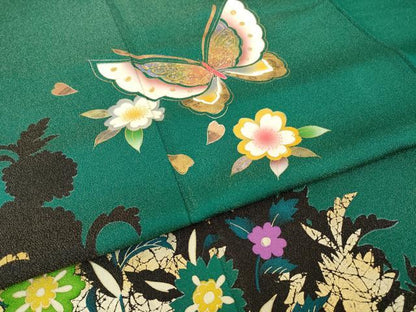平和屋着物●豪華振袖　花蝶文　金彩　金通し地　正絹　逸品　AABH7039ck