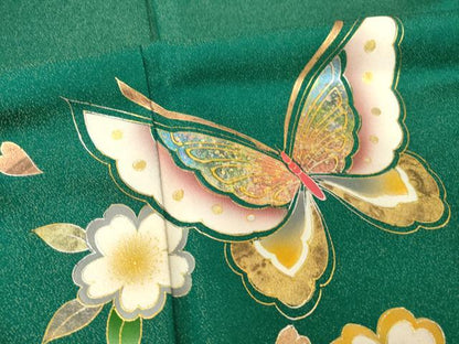 平和屋着物●豪華振袖　花蝶文　金彩　金通し地　正絹　逸品　AABH7039ck