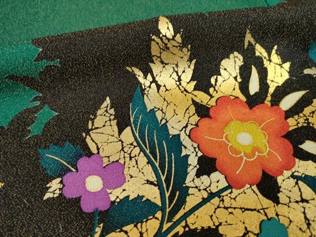 平和屋着物●豪華振袖　花蝶文　金彩　金通し地　正絹　逸品　AABH7039ck