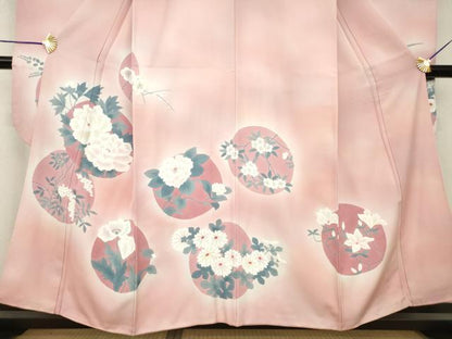平和屋着物●豪華振袖　手描き　花丸文　暈し染め　正絹　逸品　AABH7040ck
