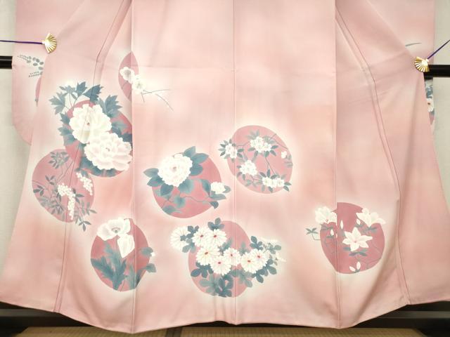 平和屋着物●豪華振袖　手描き　花丸文　暈し染め　正絹　逸品　AABH7040ck