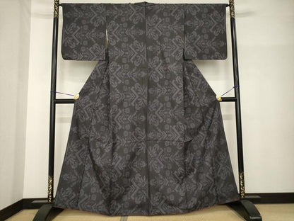 平和屋着物●本場大島紬　一元7マルキ　幾何学花文　正絹　逸品　AABH7045ck