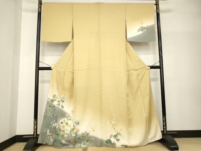 平和屋着物●日本画家　堀信　訪問着　花蝶文　暈し染め　金彩　正絹　逸品　AABH7048ck