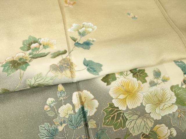 平和屋着物●日本画家　堀信　訪問着　花蝶文　暈し染め　金彩　正絹　逸品　AABH7048ck