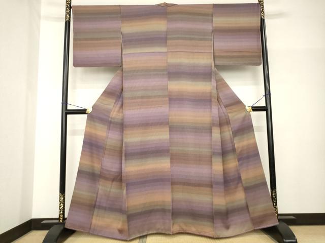 平和屋着物●上質な小紋　横段文　健勝苑扱い　正絹　逸品　AABH7049ck