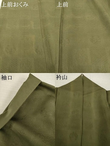 平和屋着物●上質な色無地　市松吉祥地紋　国防色　正絹　逸品　AABH7050ck 平和屋着物○上質な色無地 市松吉祥地紋 国防色 正絹 逸品 AABH7050ck