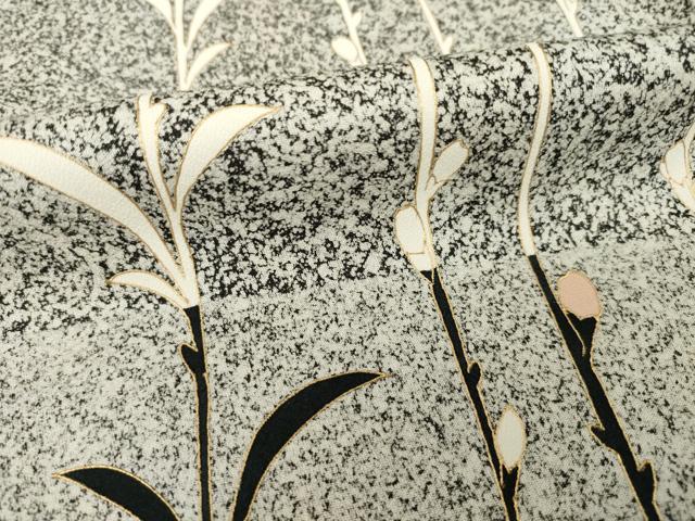 平和屋着物●訪問着　草花文　黒地　金彩　正絹　逸品　AABH7051ck