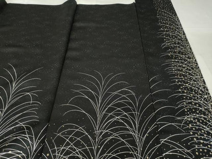 平和屋着物●訪問着　草花文　黒地　金彩　正絹　逸品　AABH7051ck