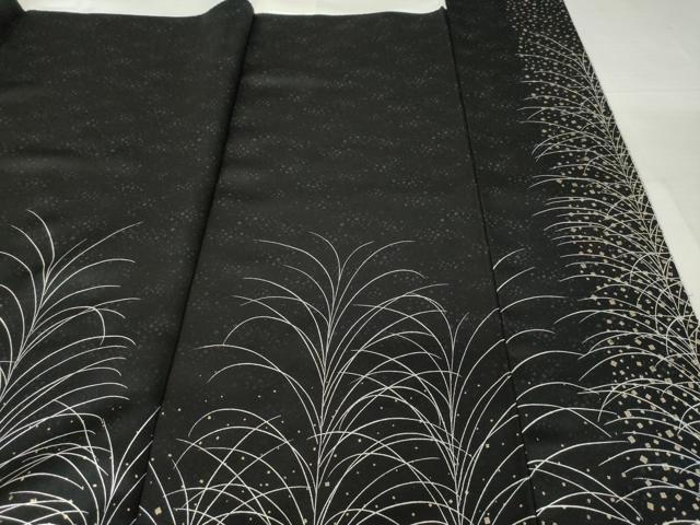 平和屋着物●訪問着　草花文　黒地　金彩　正絹　逸品　AABH7051ck
