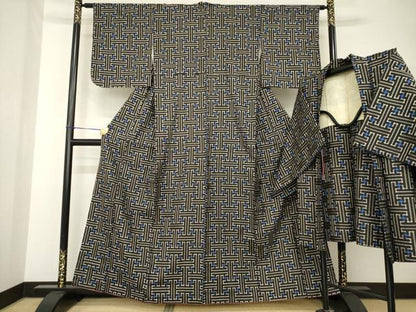 平和屋着物●本場大島紬　龍郷絣　秋名バラ　アンサンブル　正絹　逸品　AABH7052ck
